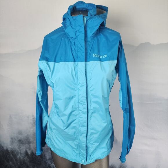 Marmot CC-440 Blue Color Block Hooded Rain Jacket / Shell | Women's Medium - Picture 1 of 16